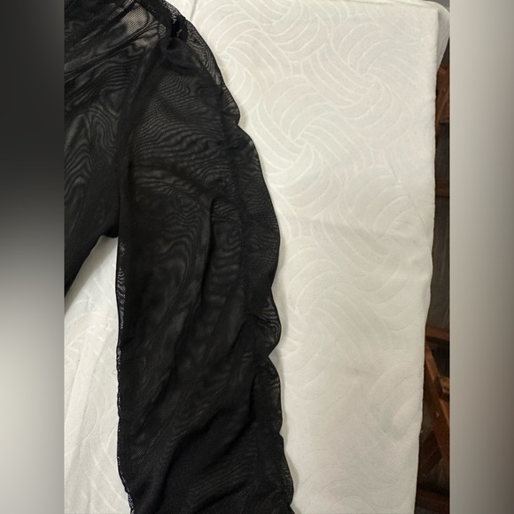 Black Mesh Bodysuit with High Neck and Long Sleeves - Picture 4 of 5